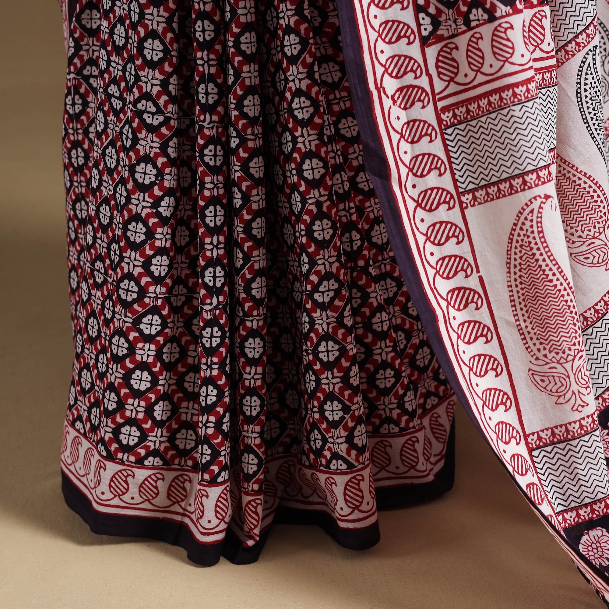 Multicolor Block Print Natural Dyed Cotton Bagh Saree