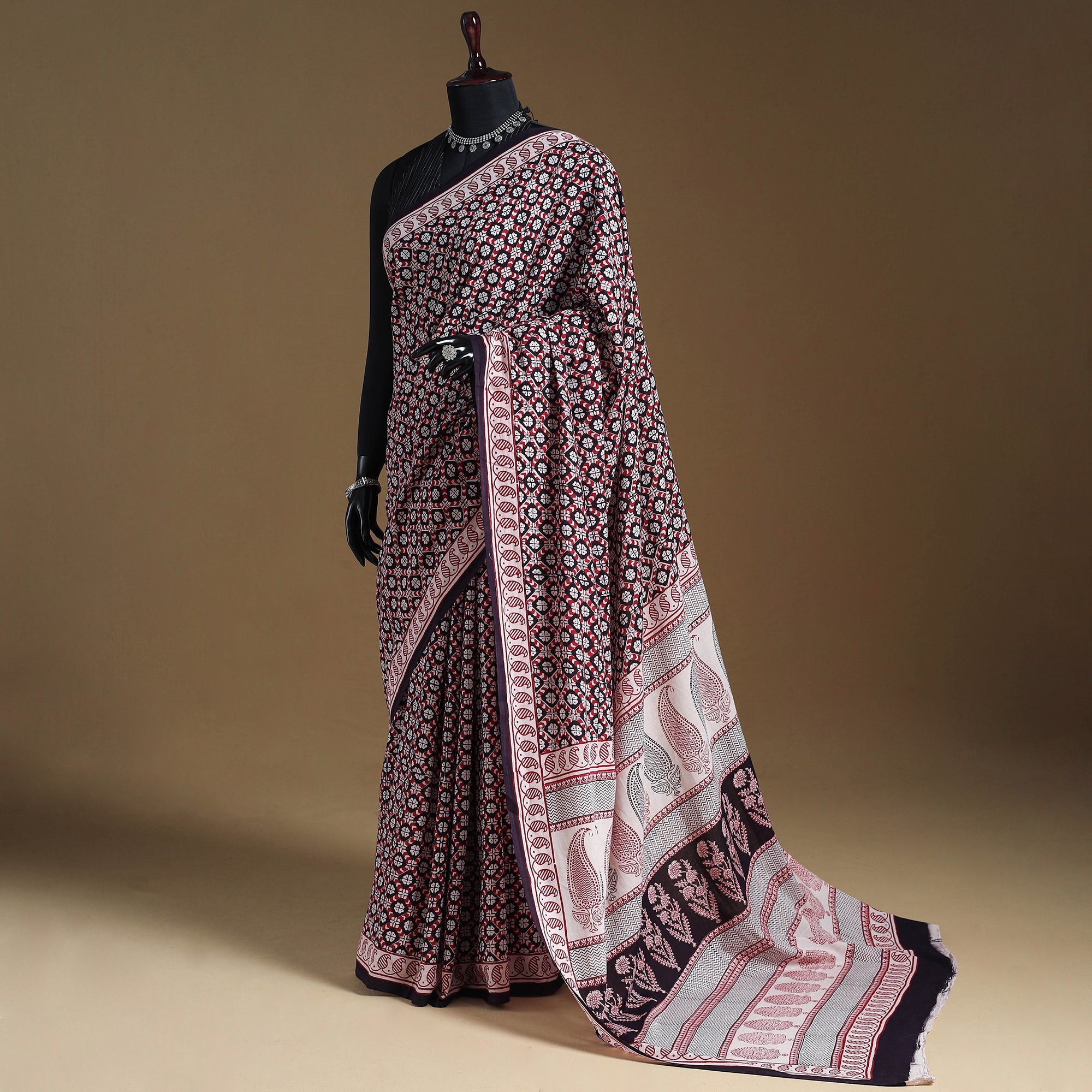 Multicolor Block Print Natural Dyed Cotton Bagh Saree