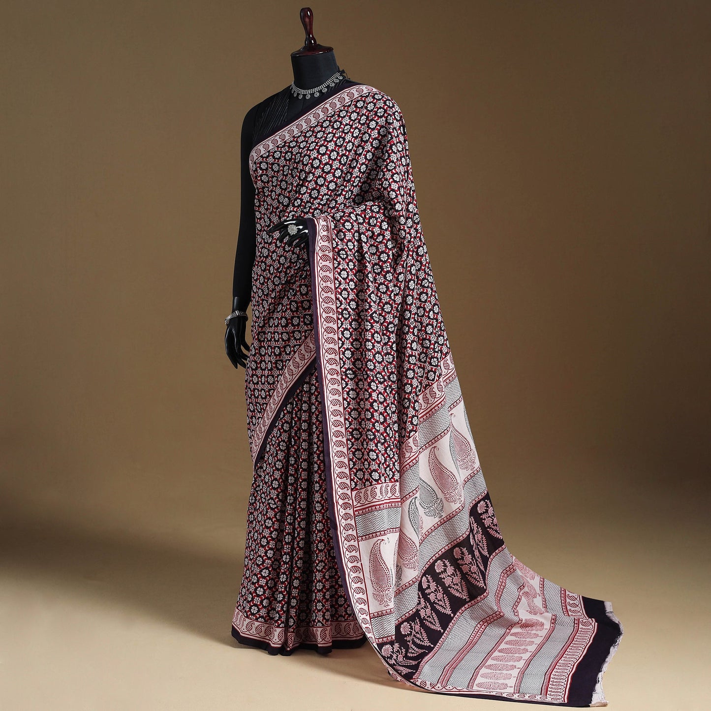 Multicolor Block Print Natural Dyed Cotton Bagh Saree