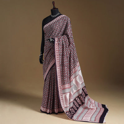 Multicolor Block Print Natural Dyed Cotton Bagh Saree