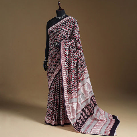 Multicolor Block Print Natural Dyed Cotton Bagh Saree