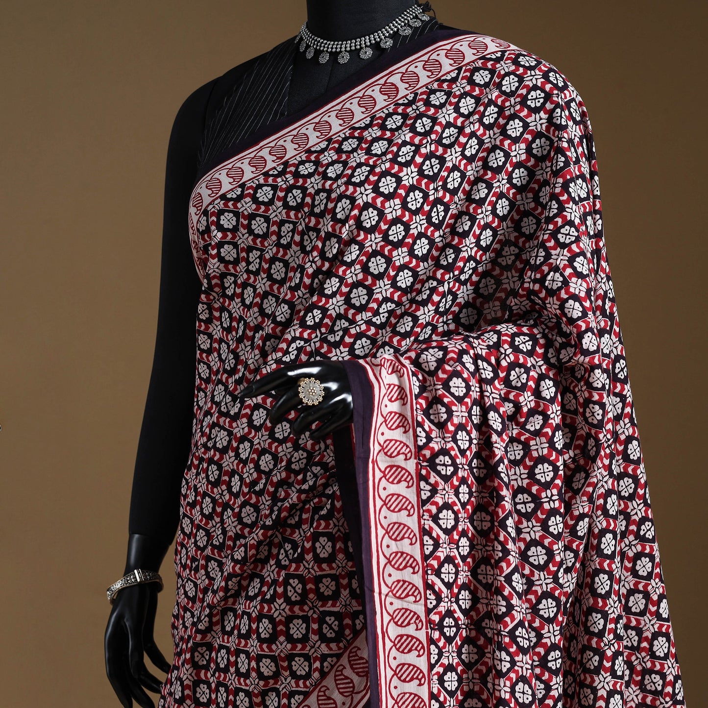 Multicolor Block Print Natural Dyed Cotton Bagh Saree