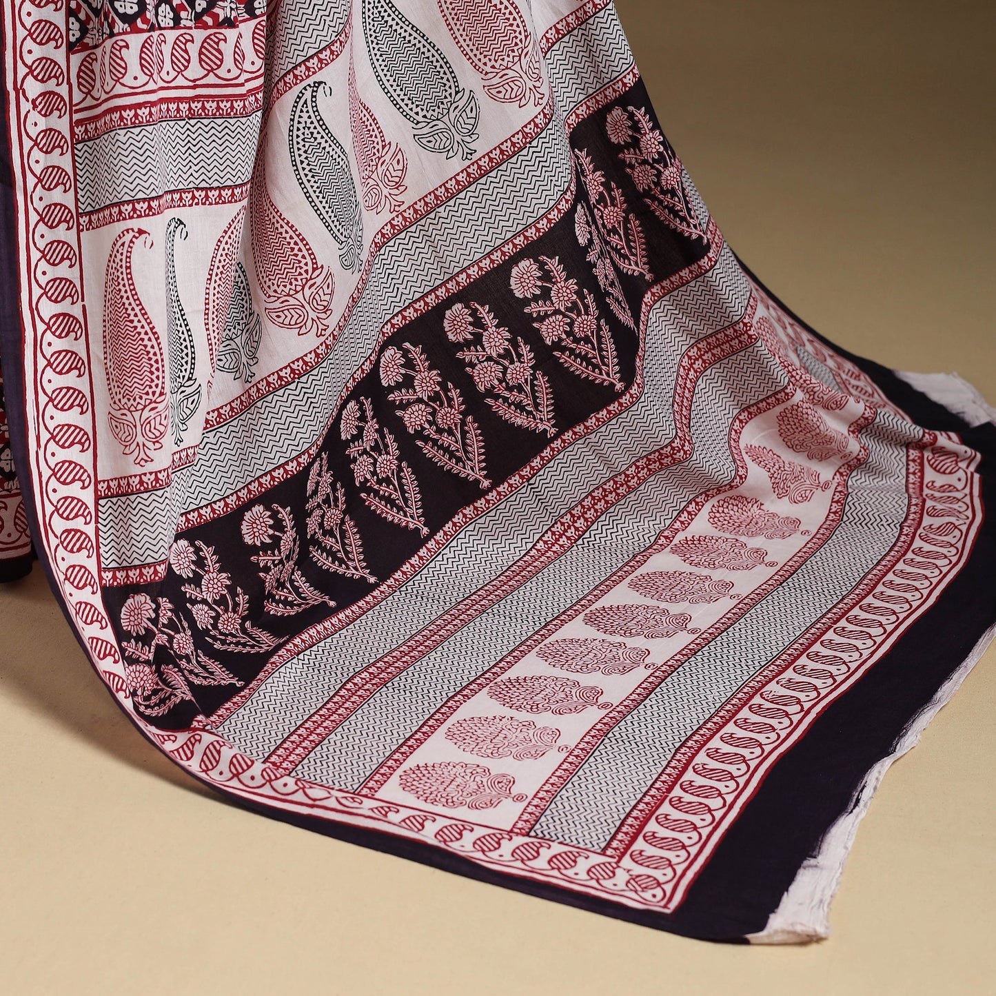 Multicolor Block Print Natural Dyed Cotton Bagh Saree