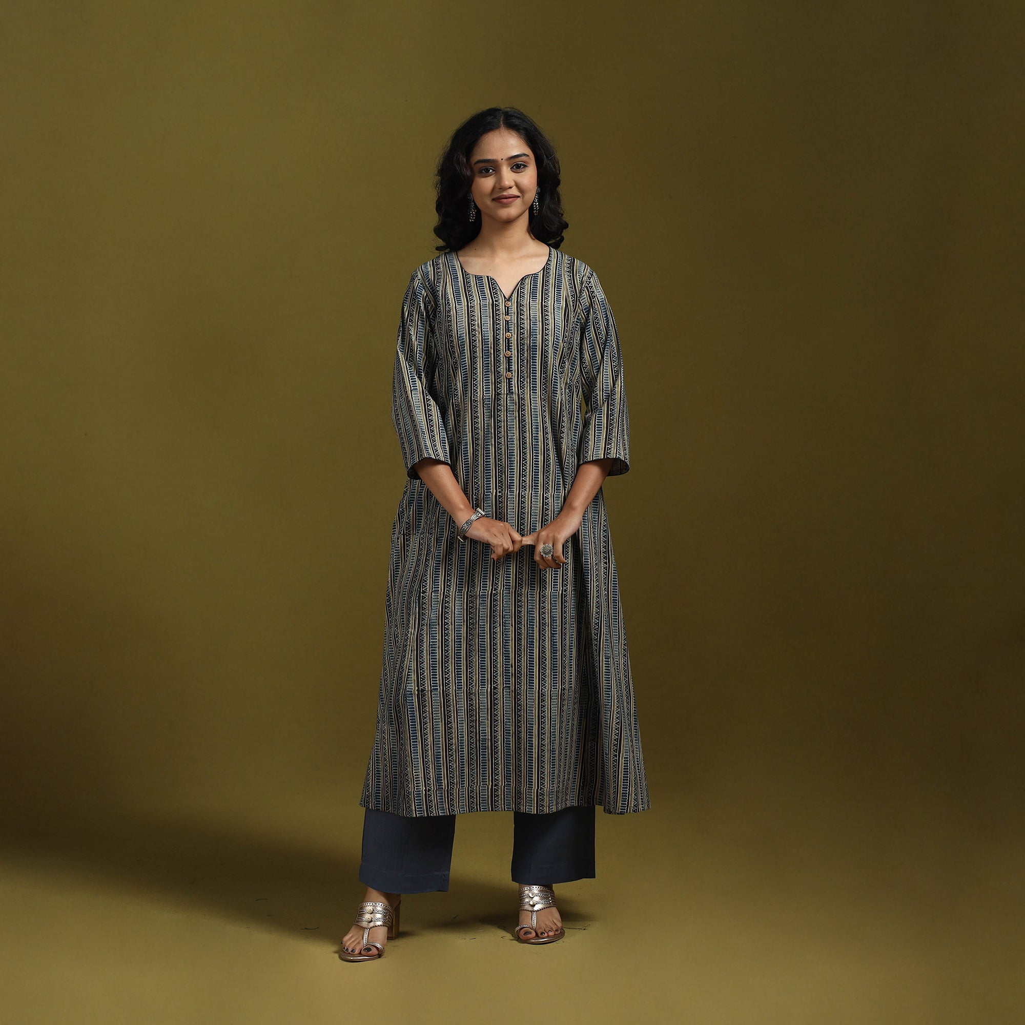 Natural dyed cotton a-line kurta for women 14 - handcrafted