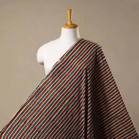 Multicolor Natural Dyed Block Print Cotton Ajrakh Fabric