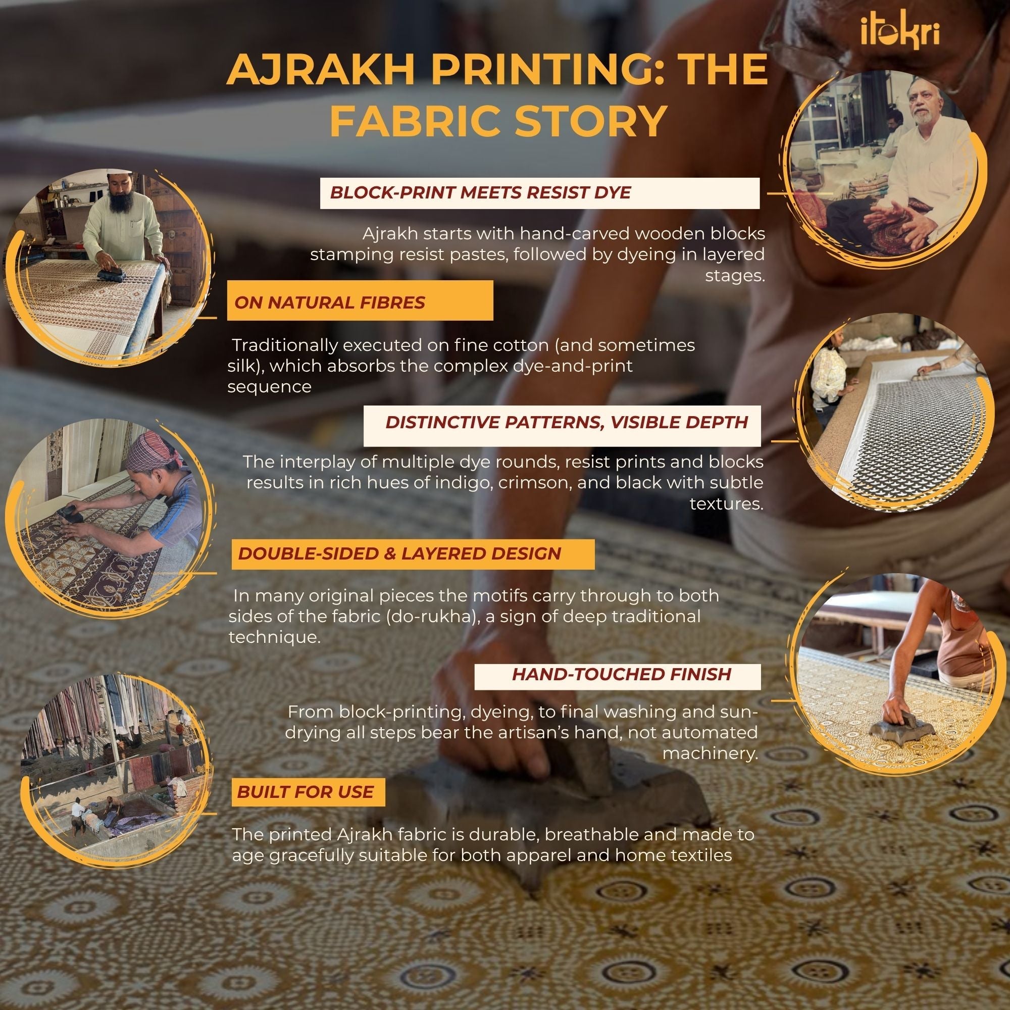 Multicolor - natural dyed cotton hand fabric 27