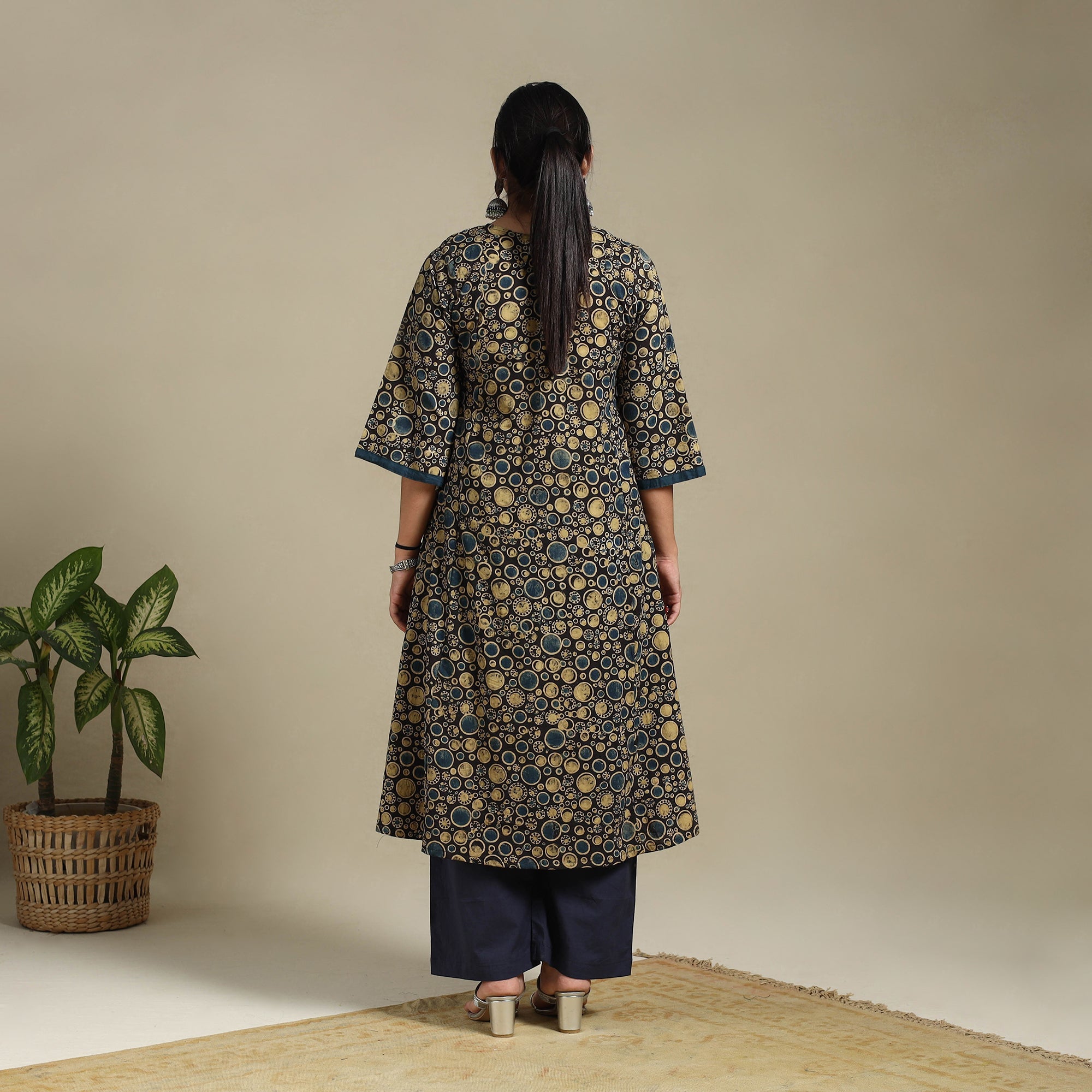 Multicolor Block Print Natural Dyed Cotton A-Line Ajrakh Kurta