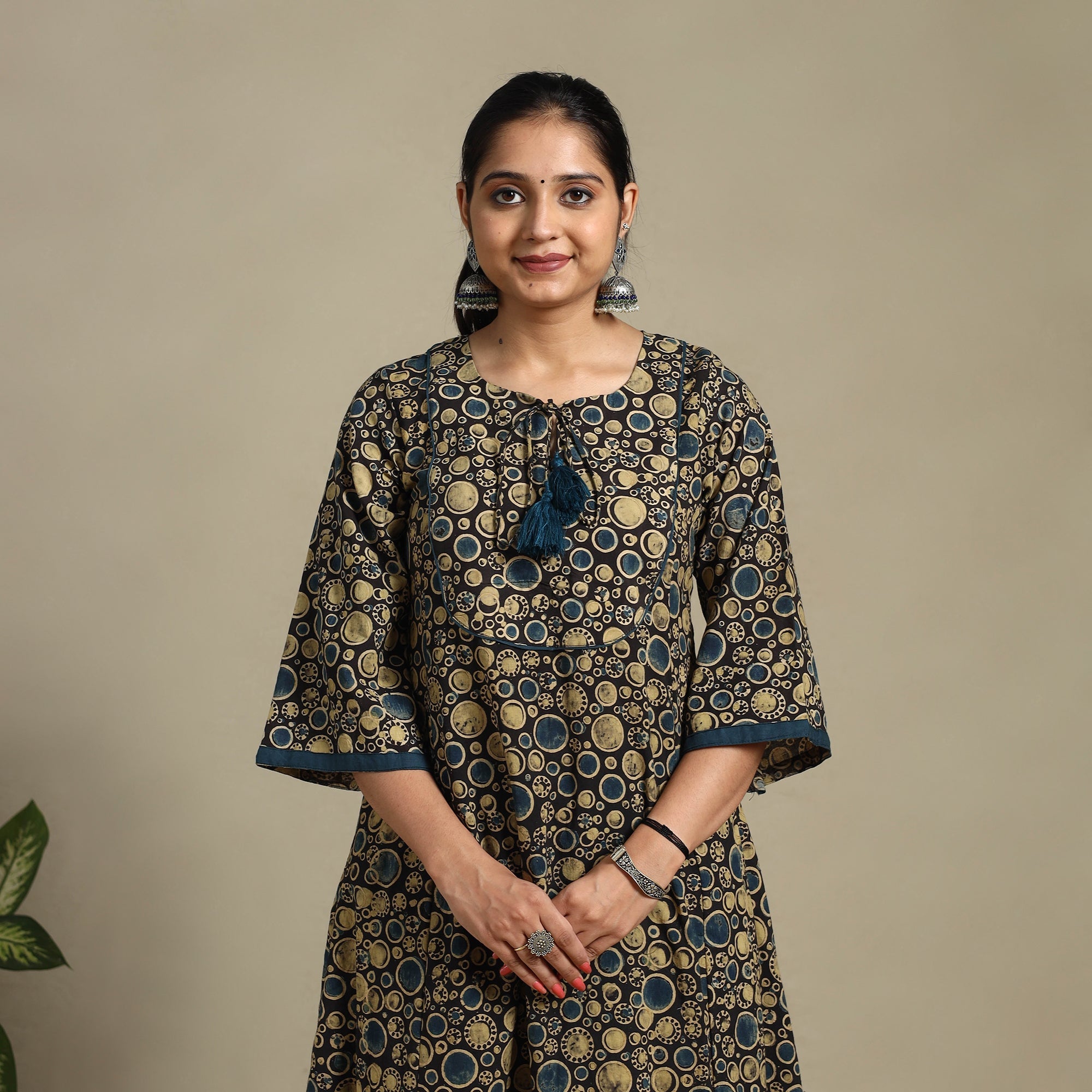 Multicolor Block Print Natural Dyed Cotton A-Line Ajrakh Kurta