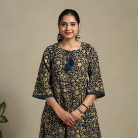 Multicolor Block Print Natural Dyed Cotton A-Line Ajrakh Kurta