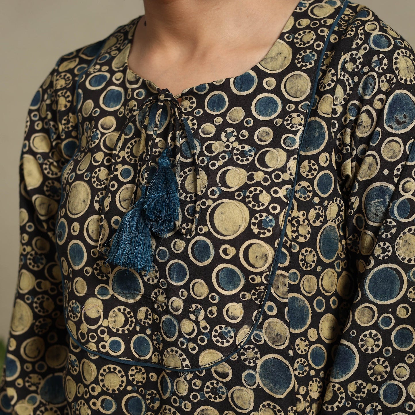 Multicolor Block Print Natural Dyed Cotton A-Line Ajrakh Kurta