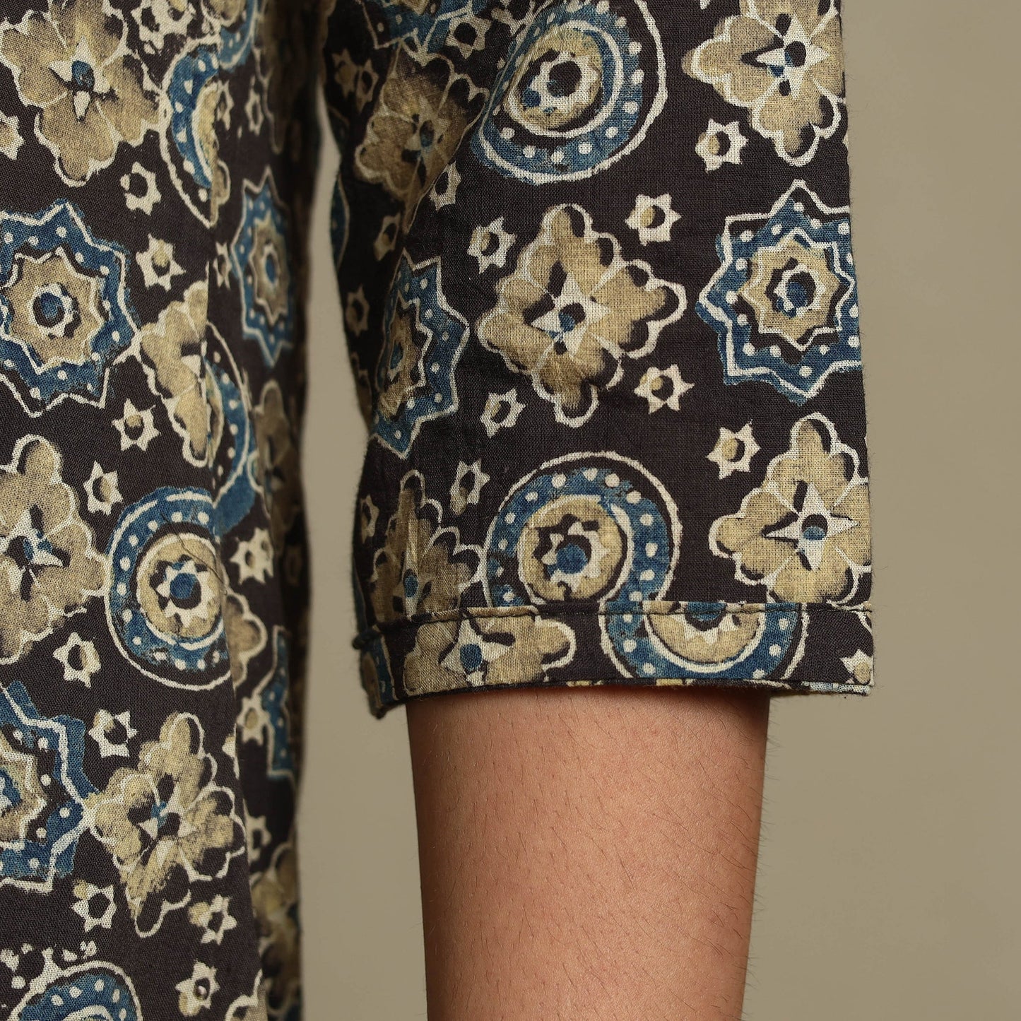 Multicolor Block Print Natural Dyed Cotton A-Line Ajrakh Kurta