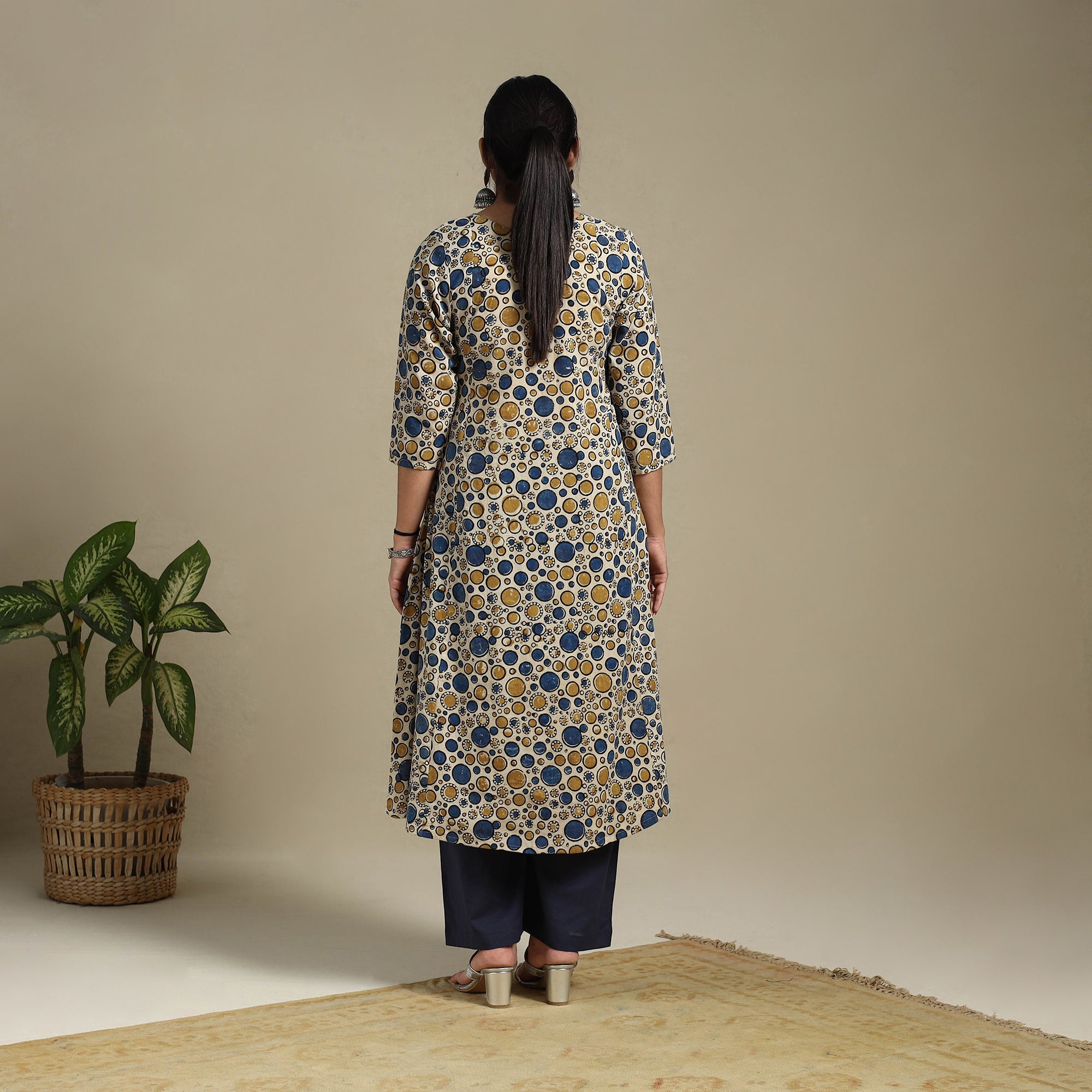Multicolor Block Print Natural Dyed Cotton A-Line Ajrakh Kurta