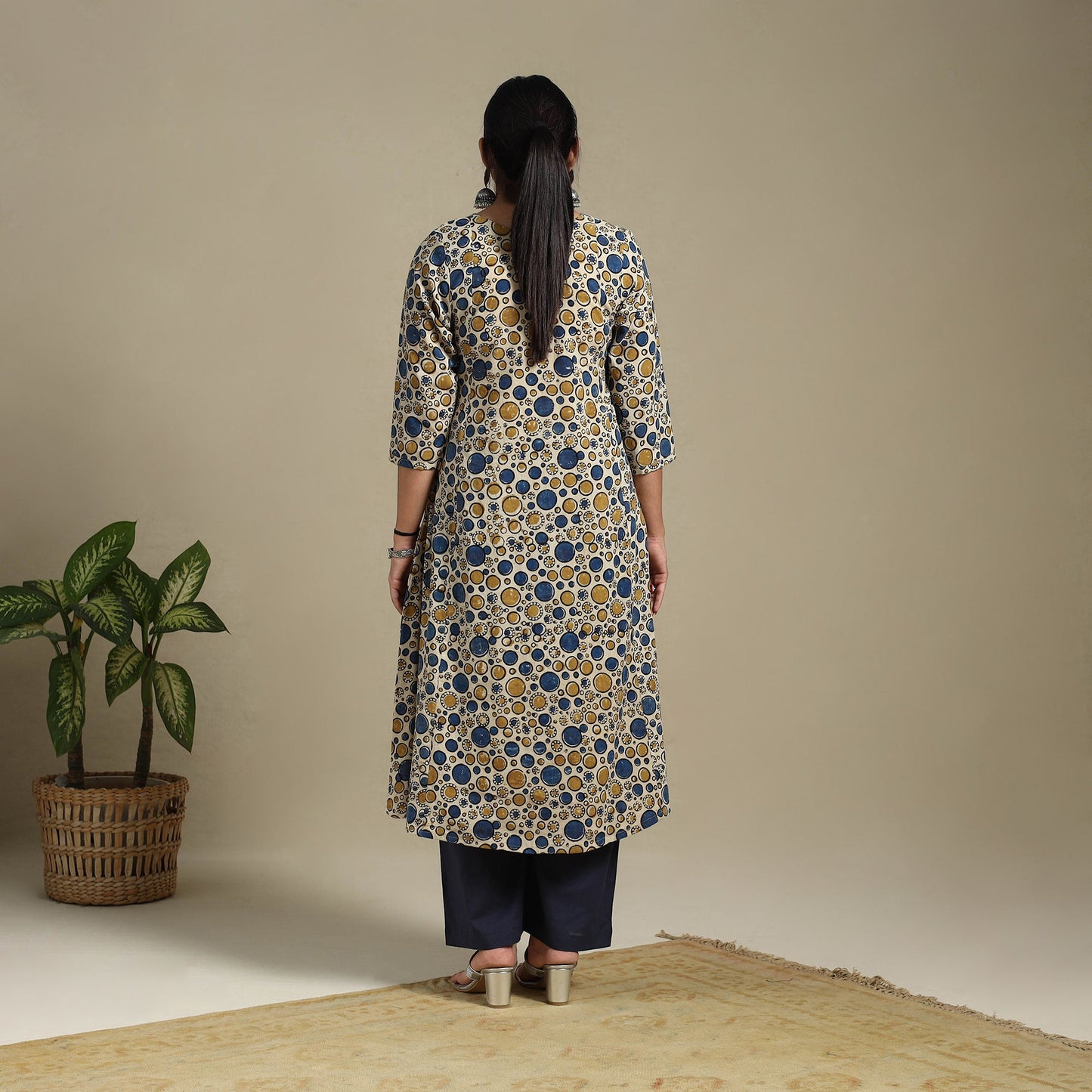 Multicolor Block Print Natural Dyed Cotton A-Line Ajrakh Kurta
