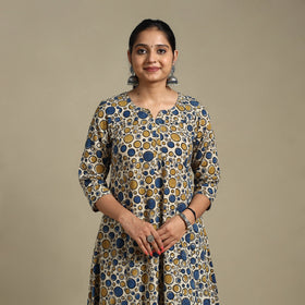 Multicolor Block Print Natural Dyed Cotton A-Line Ajrakh Kurta