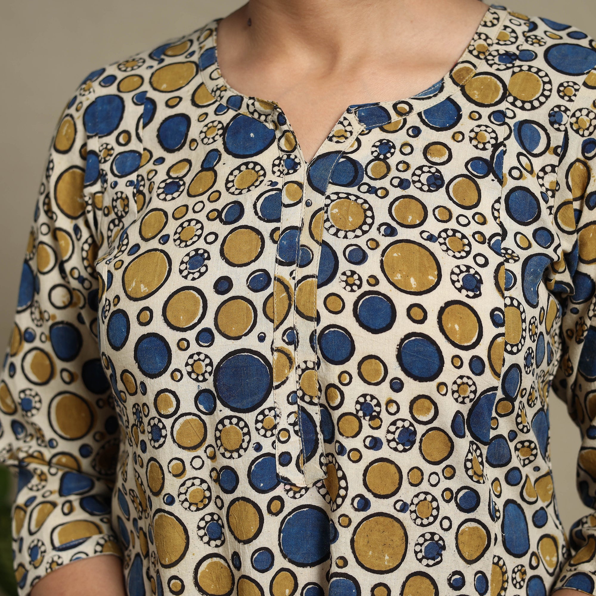 Multicolor Block Print Natural Dyed Cotton A-Line Ajrakh Kurta