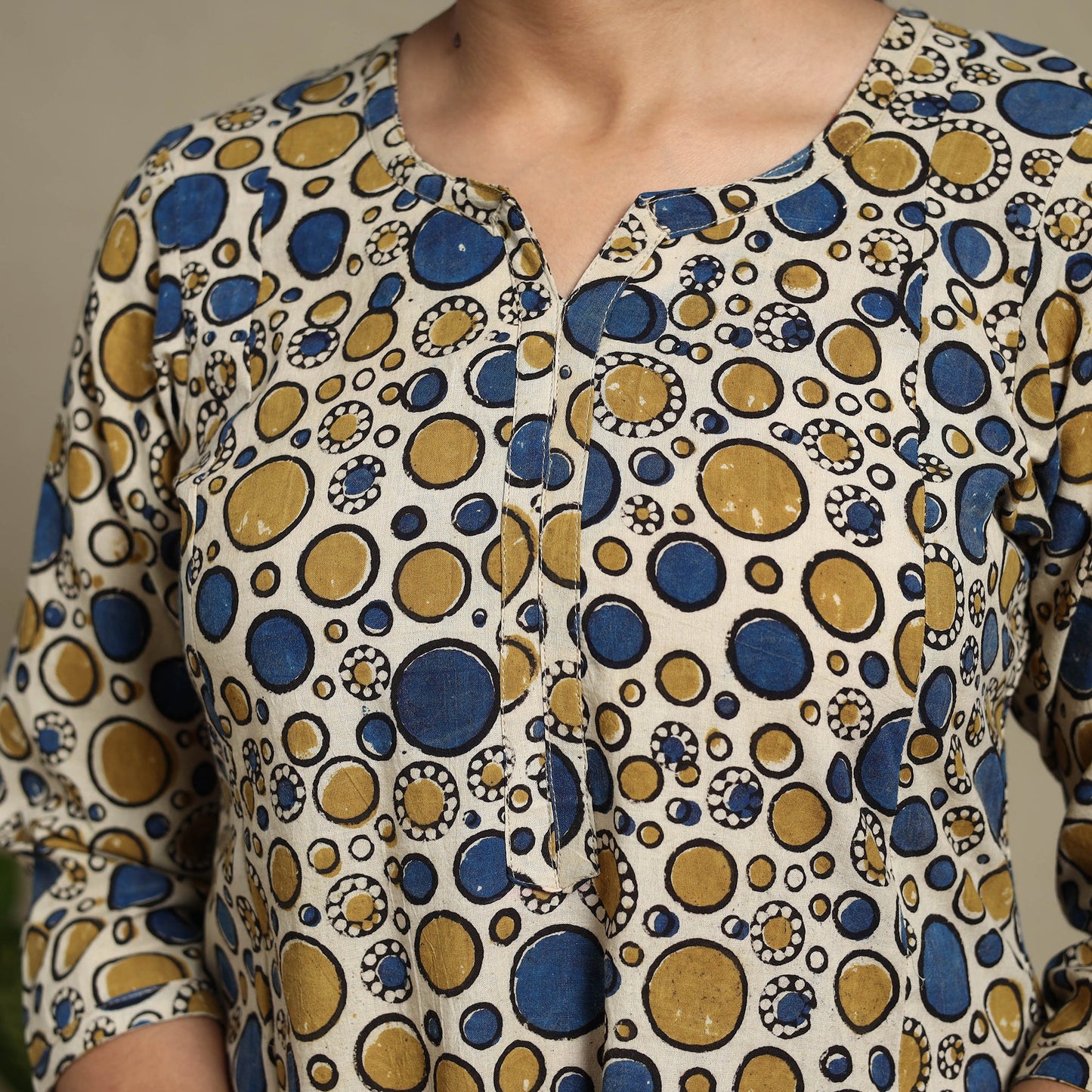 Multicolor Block Print Natural Dyed Cotton A-Line Ajrakh Kurta