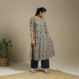 Multicolor Block Print Natural Dyed Cotton A-Line Ajrakh Kurta