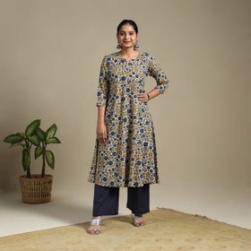 Multicolor Block Print Natural Dyed Cotton A-Line Ajrakh Kurta