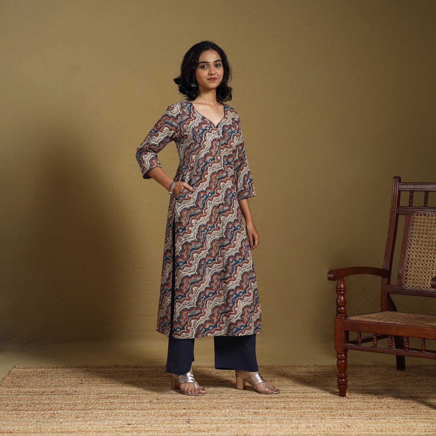 Multicolor - natural dyed cotton straight hand kurta 23