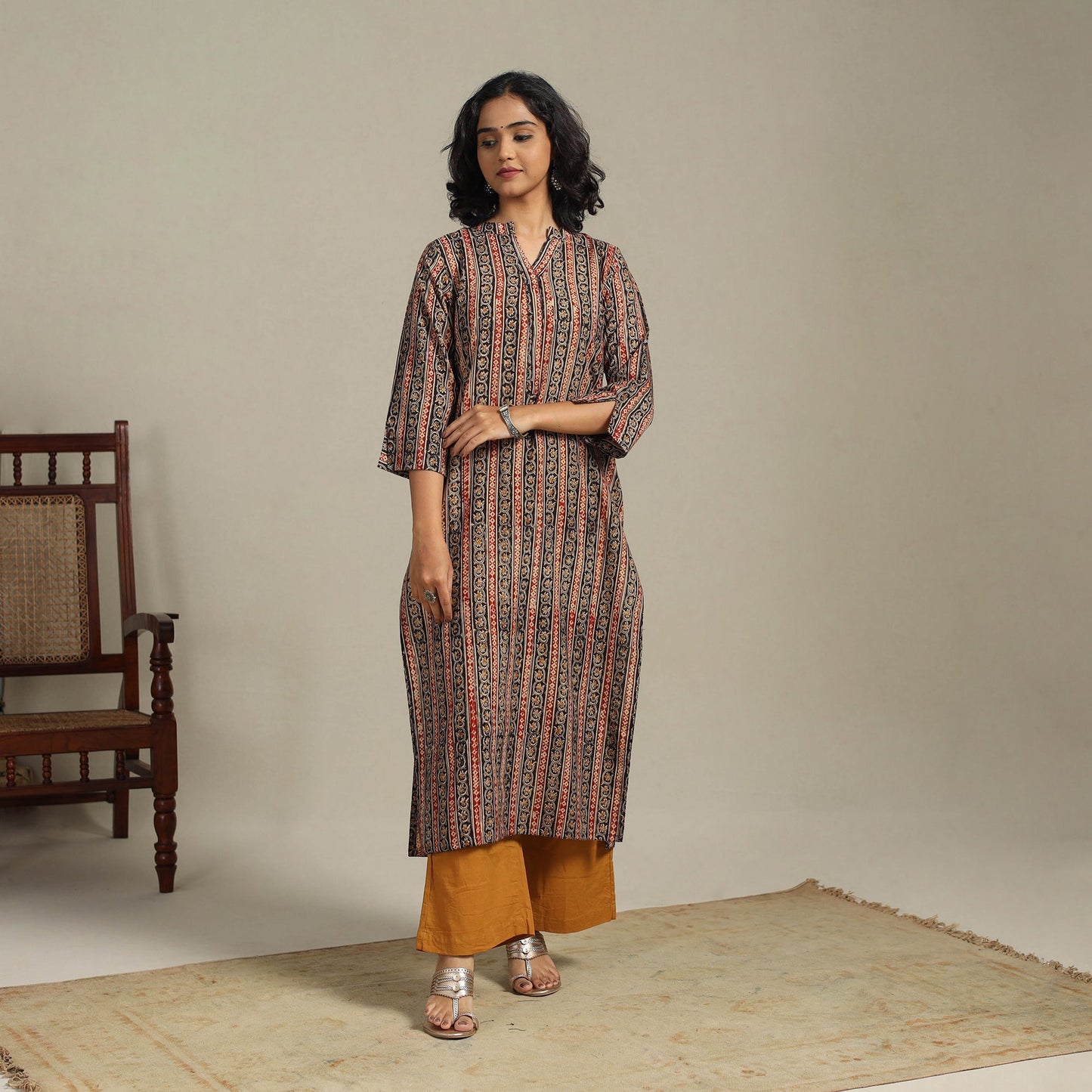 Multicolor Natural Dyed Cotton Straight Pedana Kalamkari Print Kurta