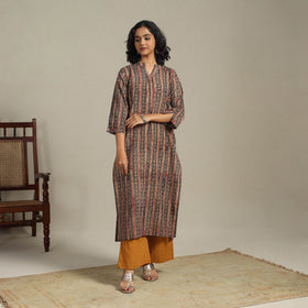 Multicolor Natural Dyed Cotton Straight Pedana Kalamkari Print Kurta