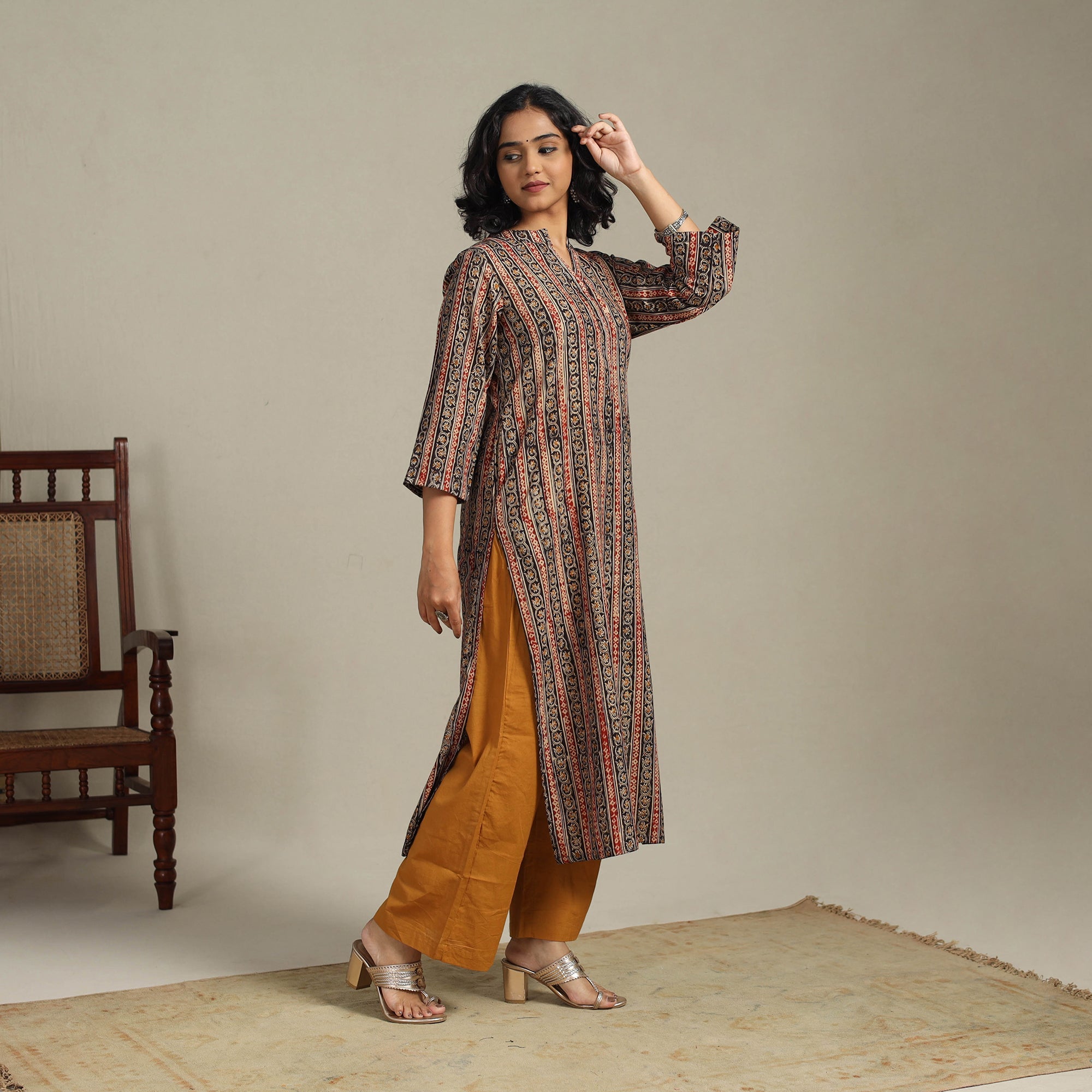 Multicolor Natural Dyed Cotton Straight Pedana Kalamkari Print Kurta
