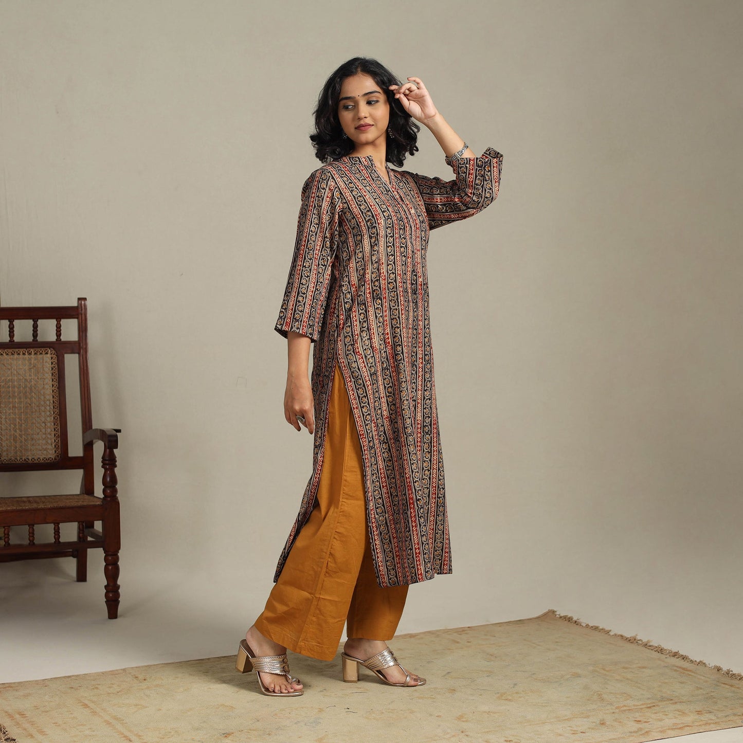 Multicolor Natural Dyed Cotton Straight Pedana Kalamkari Print Kurta