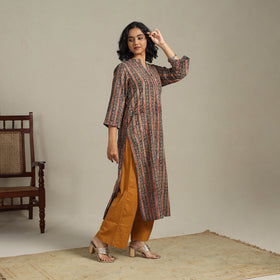 Multicolor Natural Dyed Cotton Straight Pedana Kalamkari Print Kurta