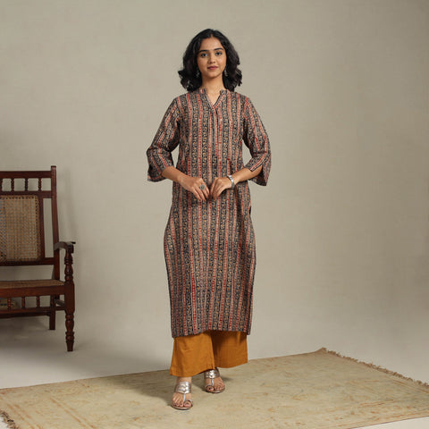 Multicolor Natural Dyed Cotton Straight Pedana Kalamkari Print Kurta