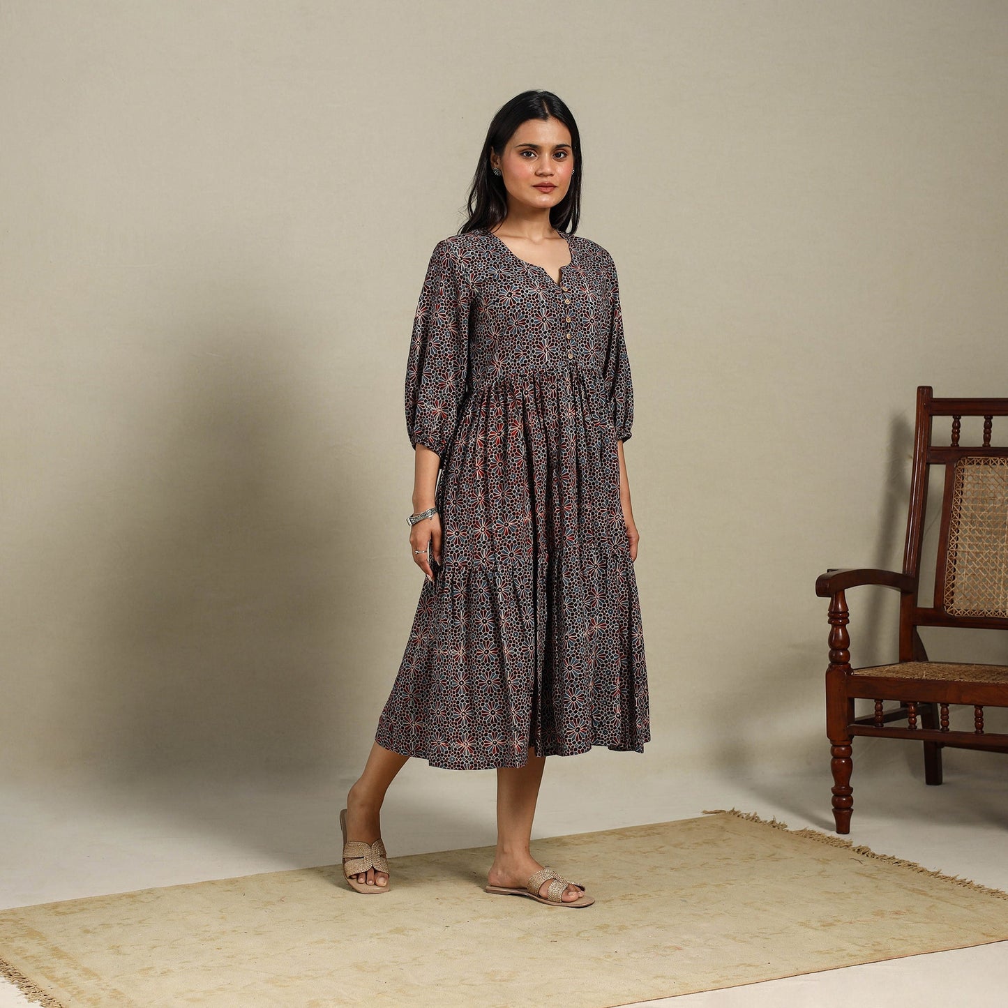 Multicolor - natural dyed cotton tiered dress 08