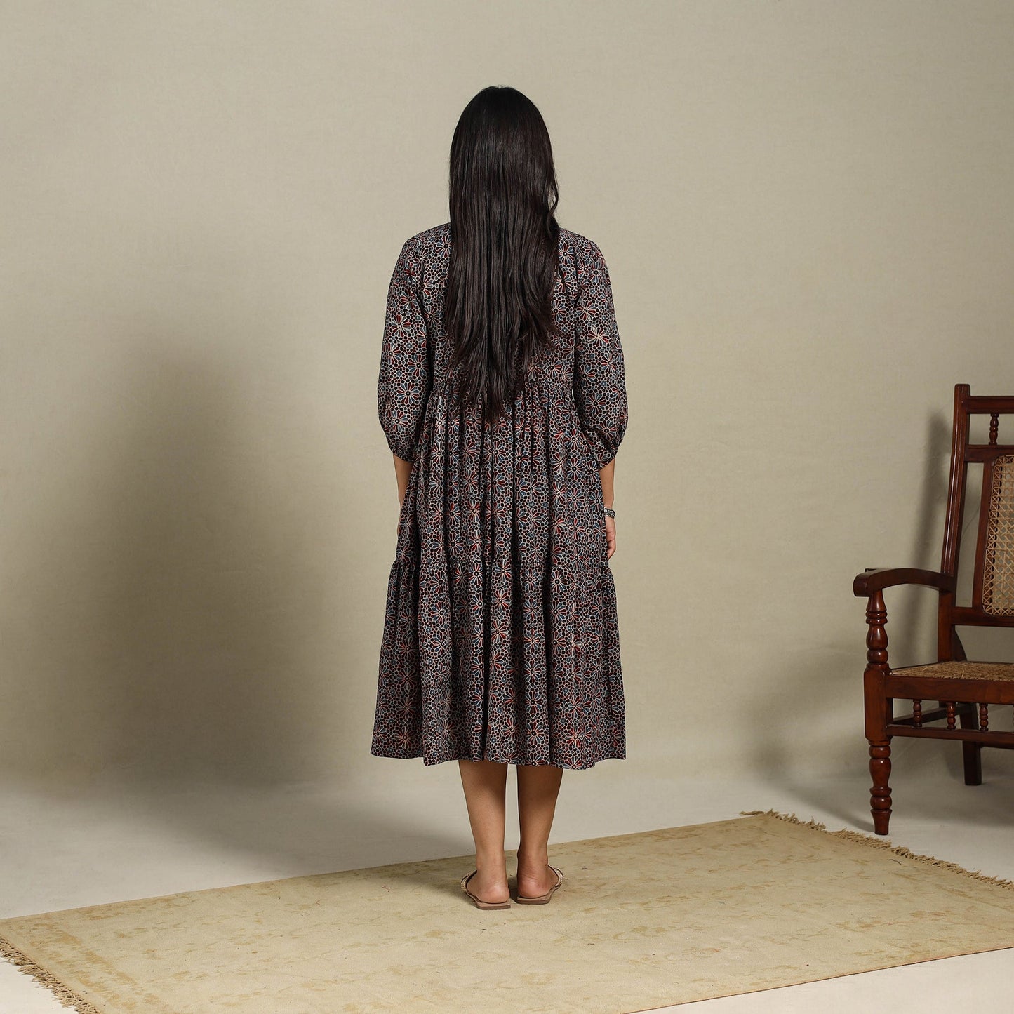 Multicolor - natural dyed cotton tiered dress 08