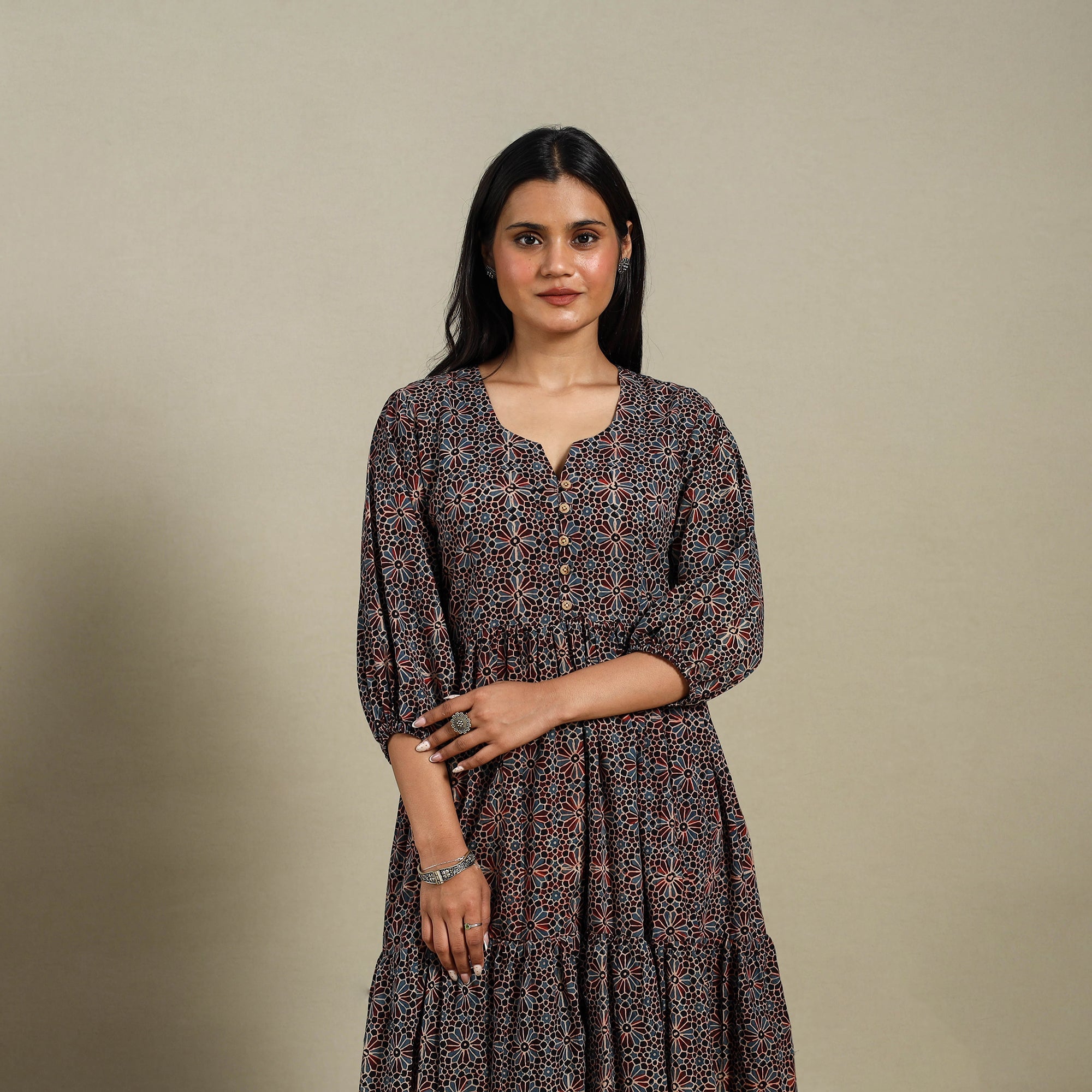 Multicolor - natural dyed cotton tiered dress 08