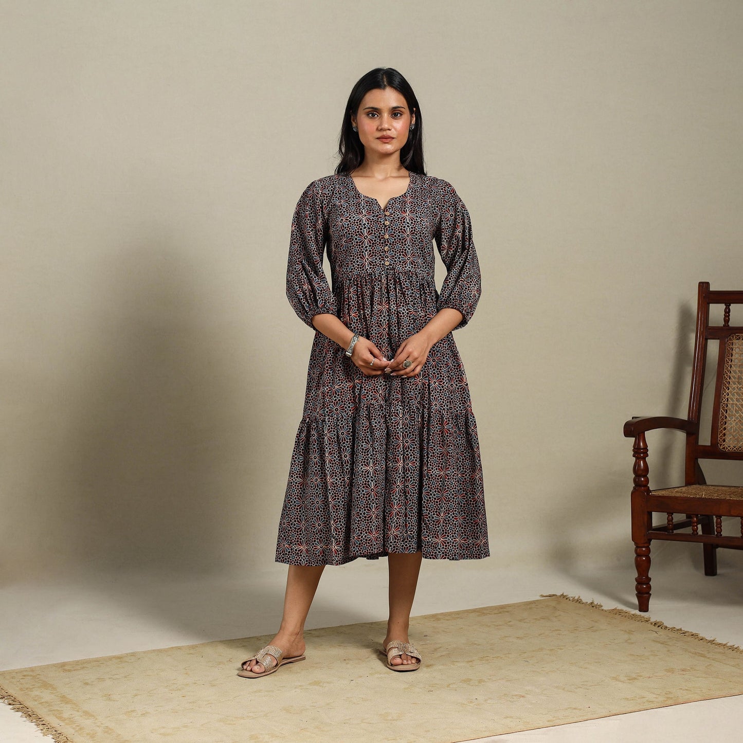 Multicolor - natural dyed cotton tiered dress 08