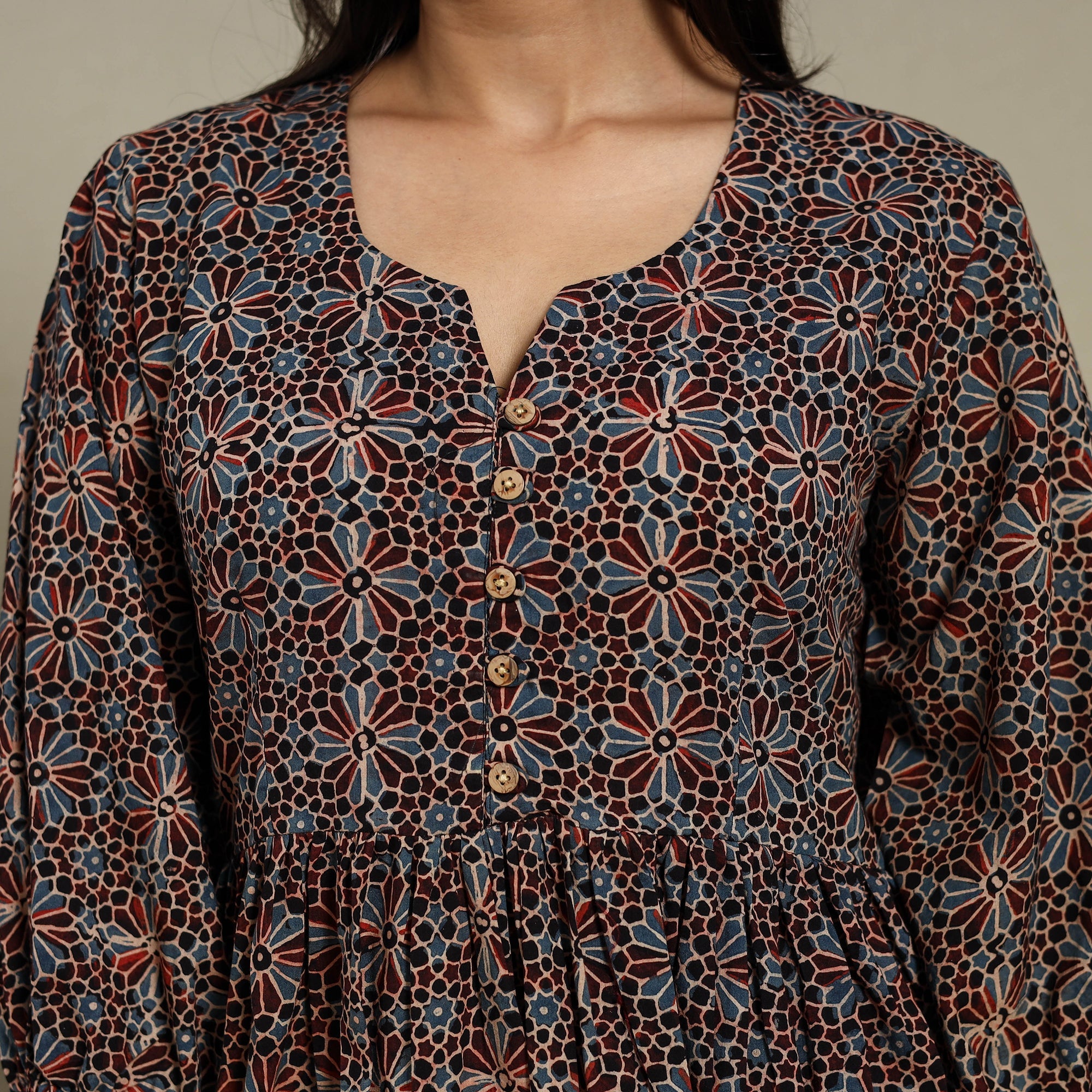 Multicolor - natural dyed cotton tiered dress 08