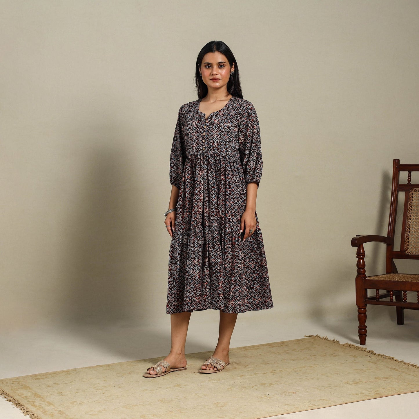 Multicolor - natural dyed cotton tiered dress 08