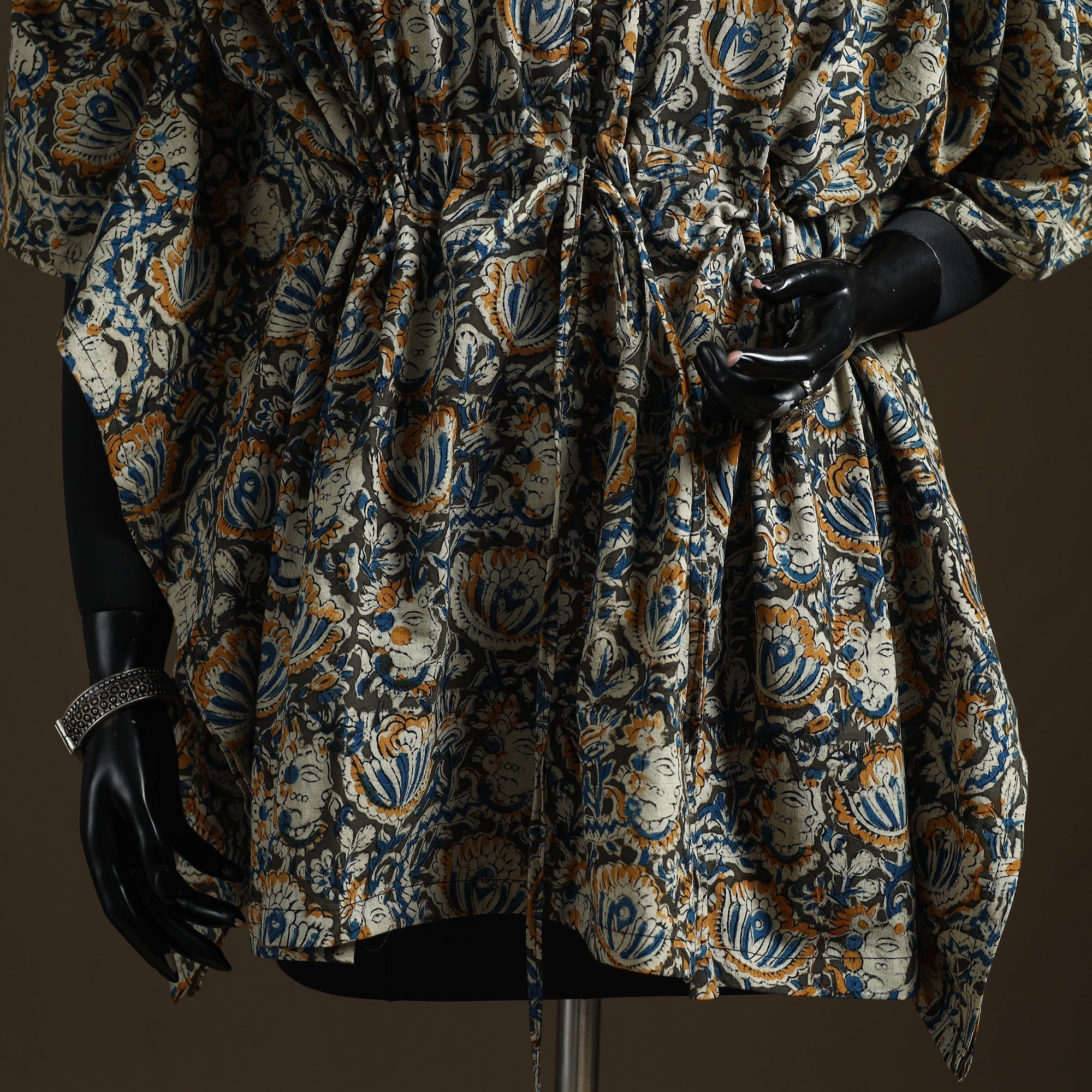 Natural dyed hand block kalamkari print cotton kaftan