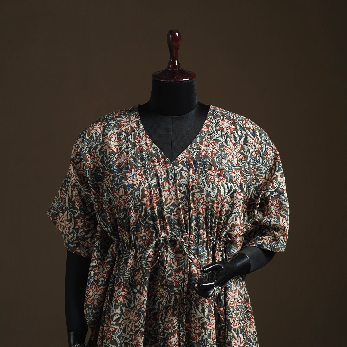 Natural dyed hand block kalamkari print cotton kaftan