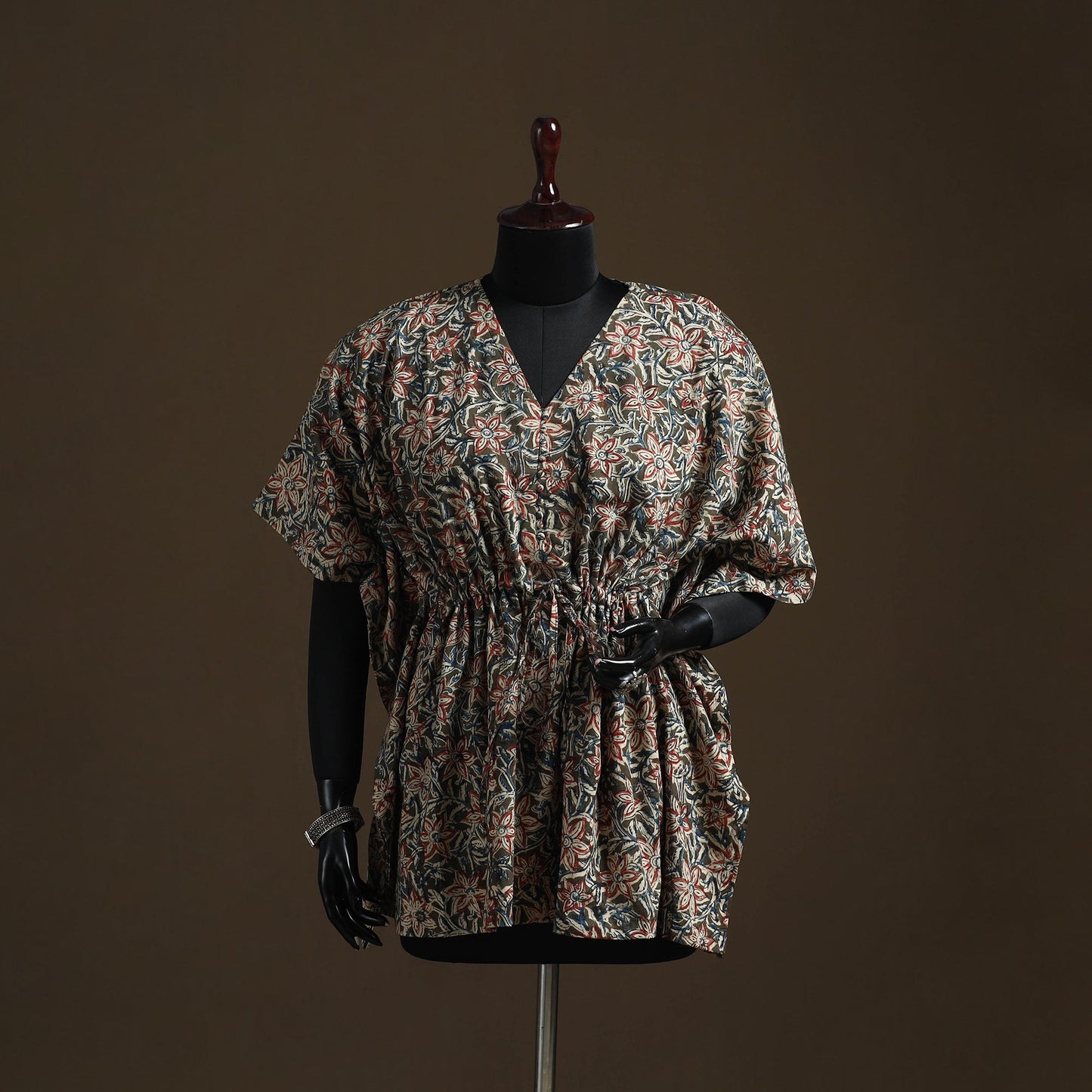 Natural dyed hand block kalamkari print cotton kaftan