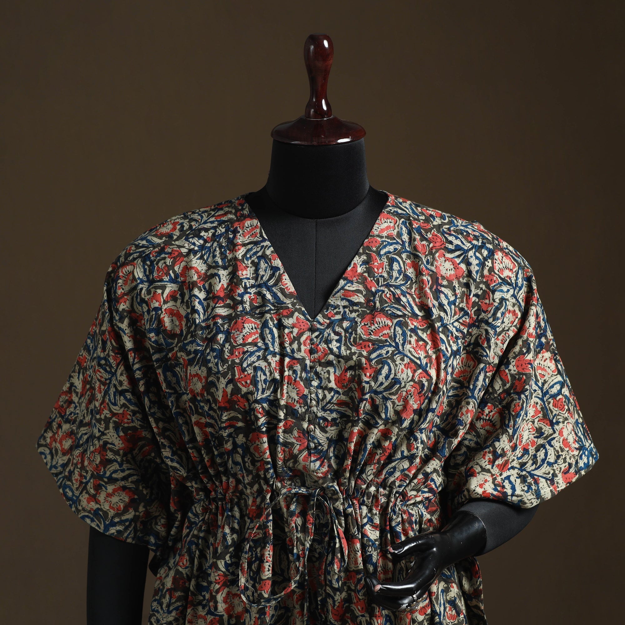 Natural dyed hand block kalamkari print cotton kaftan