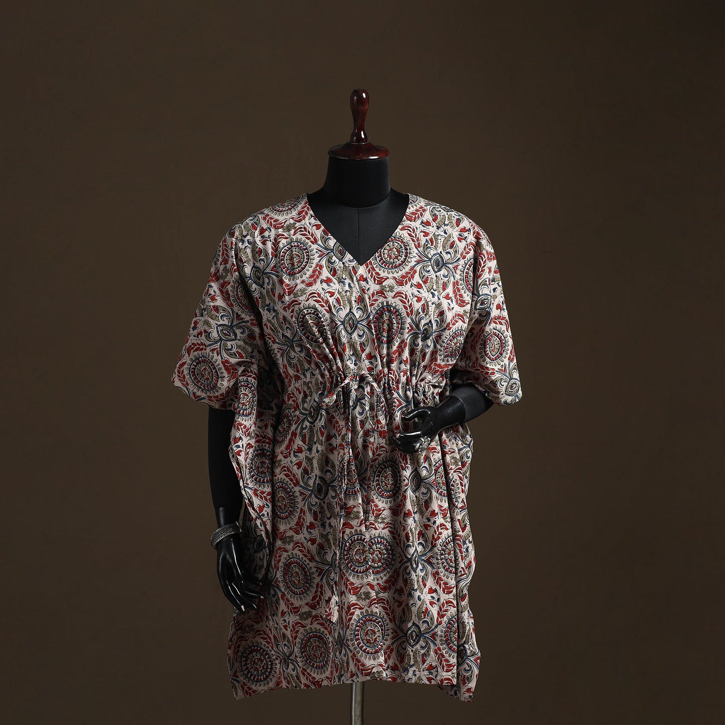 Natural dyed hand block kalamkari print cotton kaftan