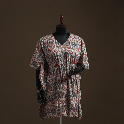 Natural dyed hand block kalamkari print cotton kaftan