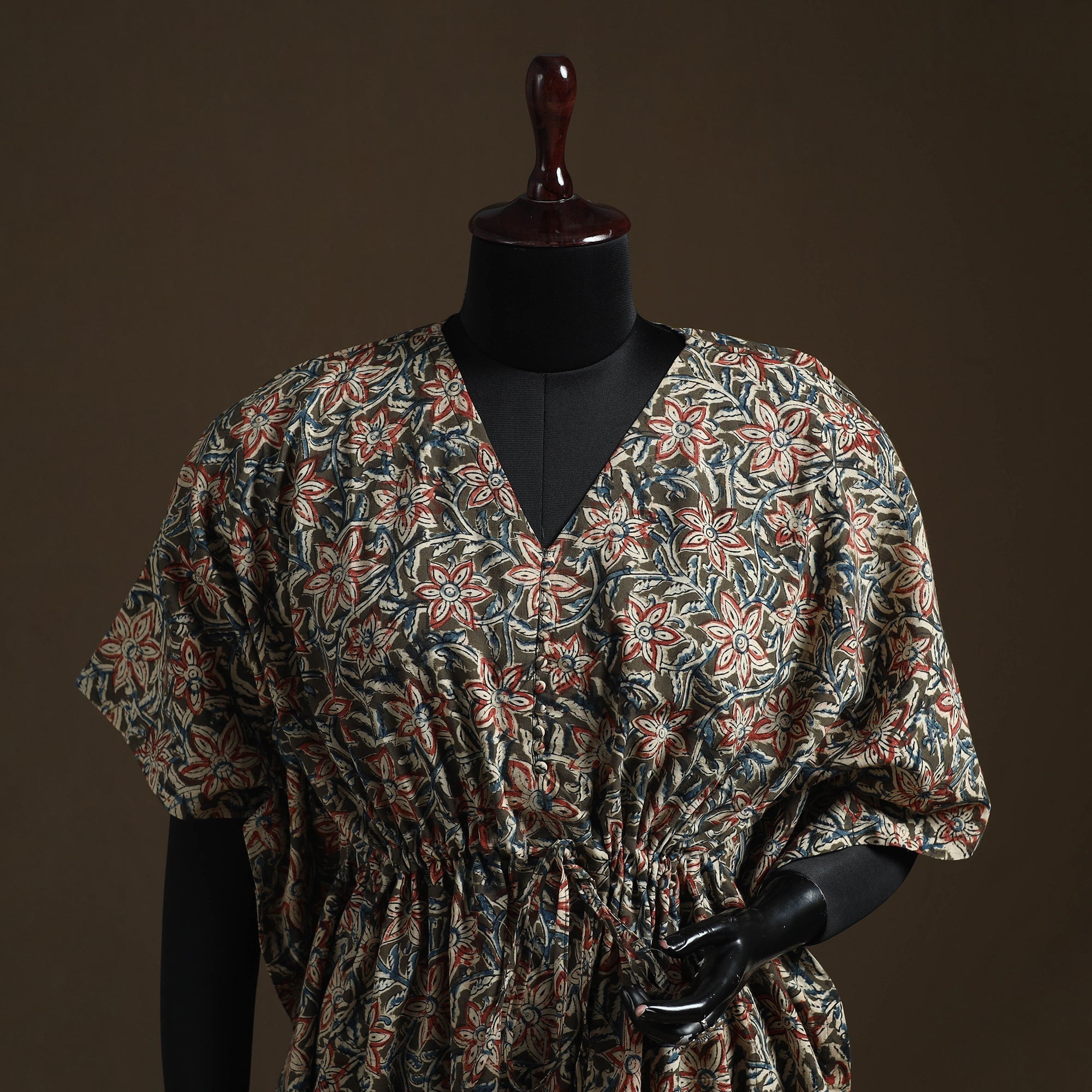 Natural dyed hand block kalamkari print cotton kaftan