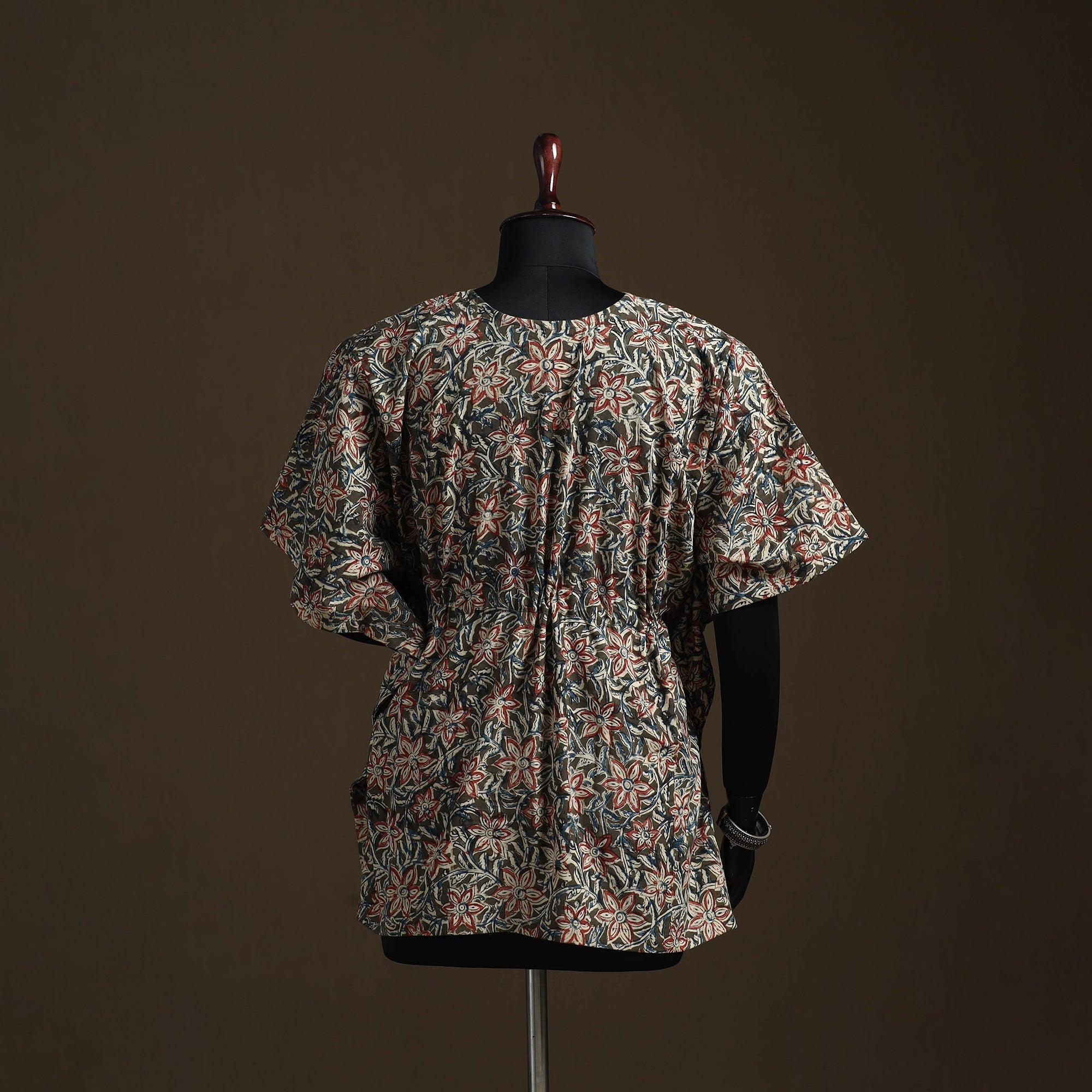 Natural dyed hand block kalamkari print cotton kaftan