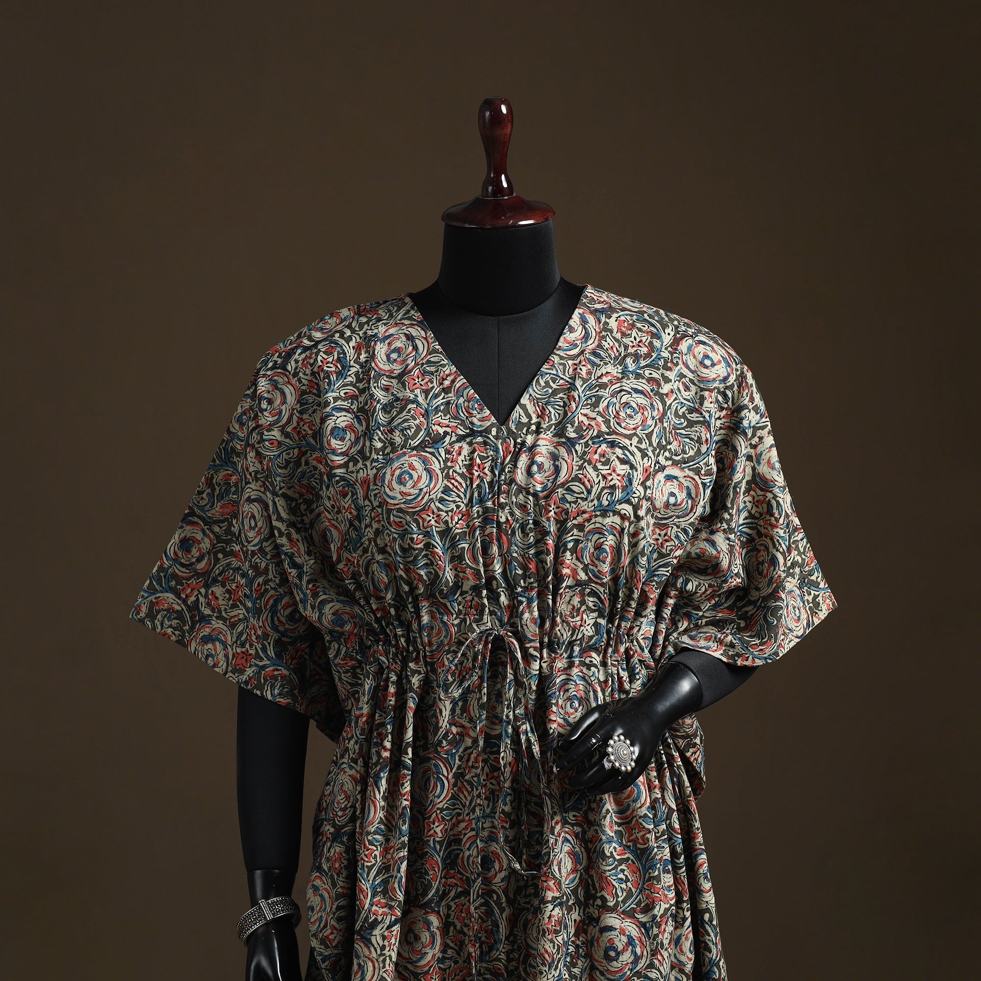 Natural dyed hand block kalamkari print cotton kaftan