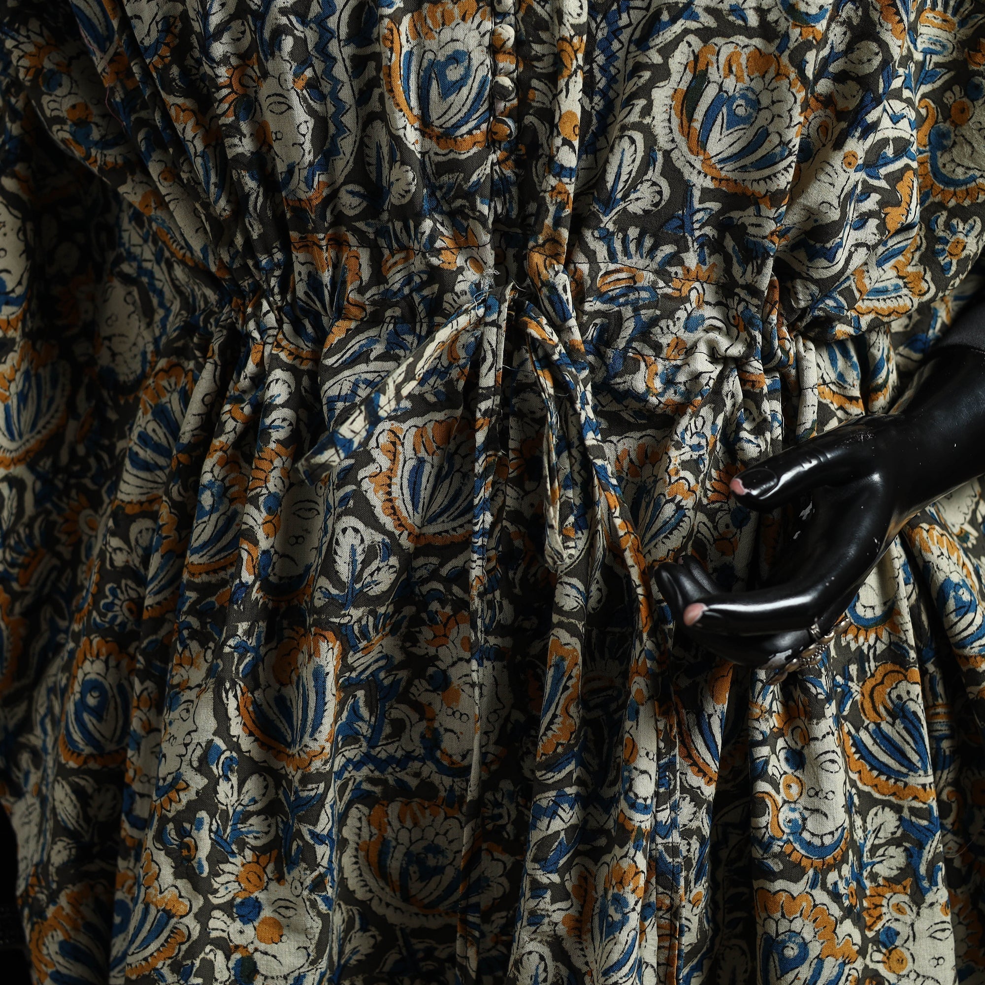Natural dyed hand block kalamkari print cotton kaftan