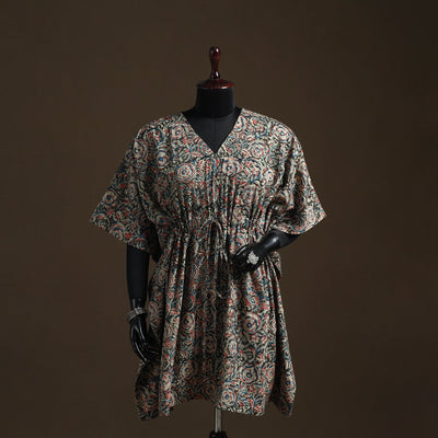 Natural dyed hand block kalamkari print cotton kaftan