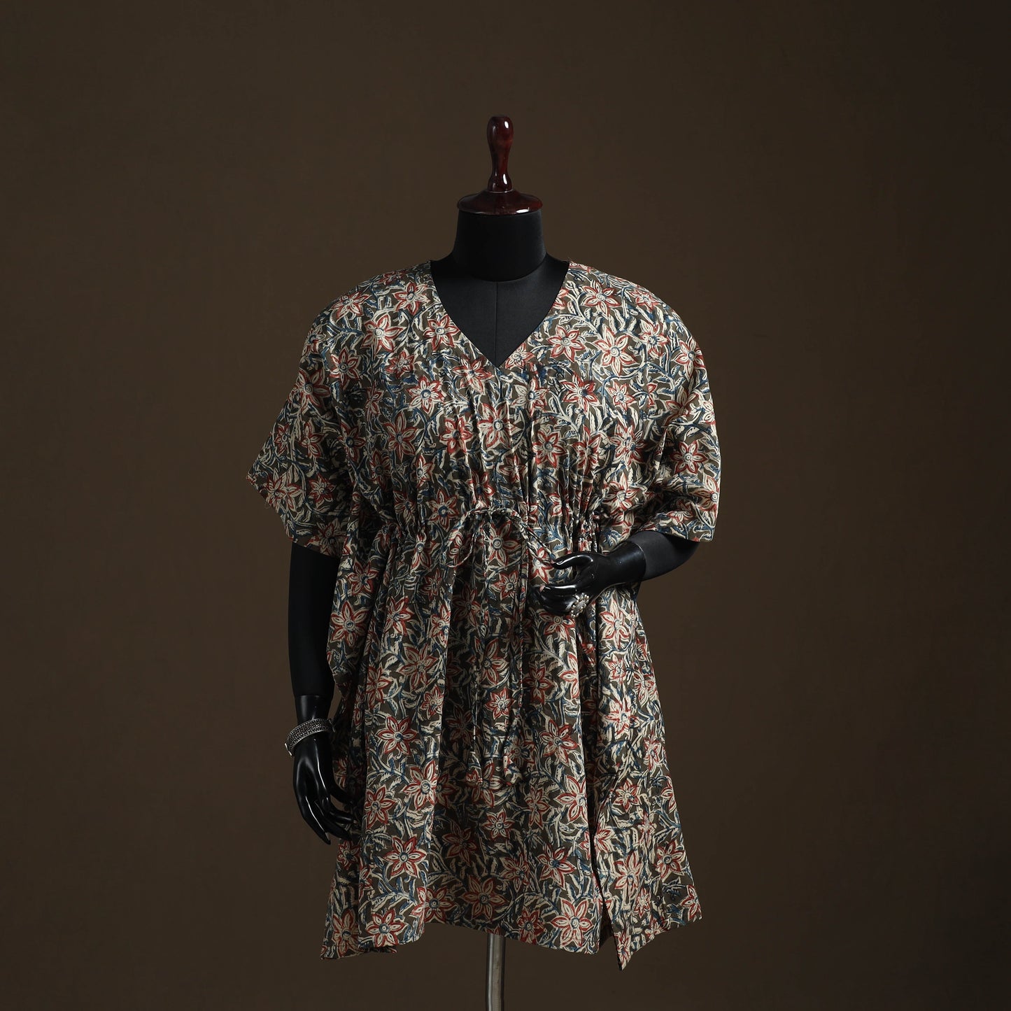 Natural dyed hand block kalamkari print cotton kaftan