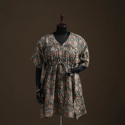 Natural dyed hand block kalamkari print cotton kaftan