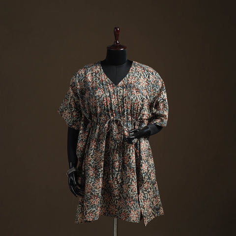 Natural dyed hand block kalamkari print cotton kaftan