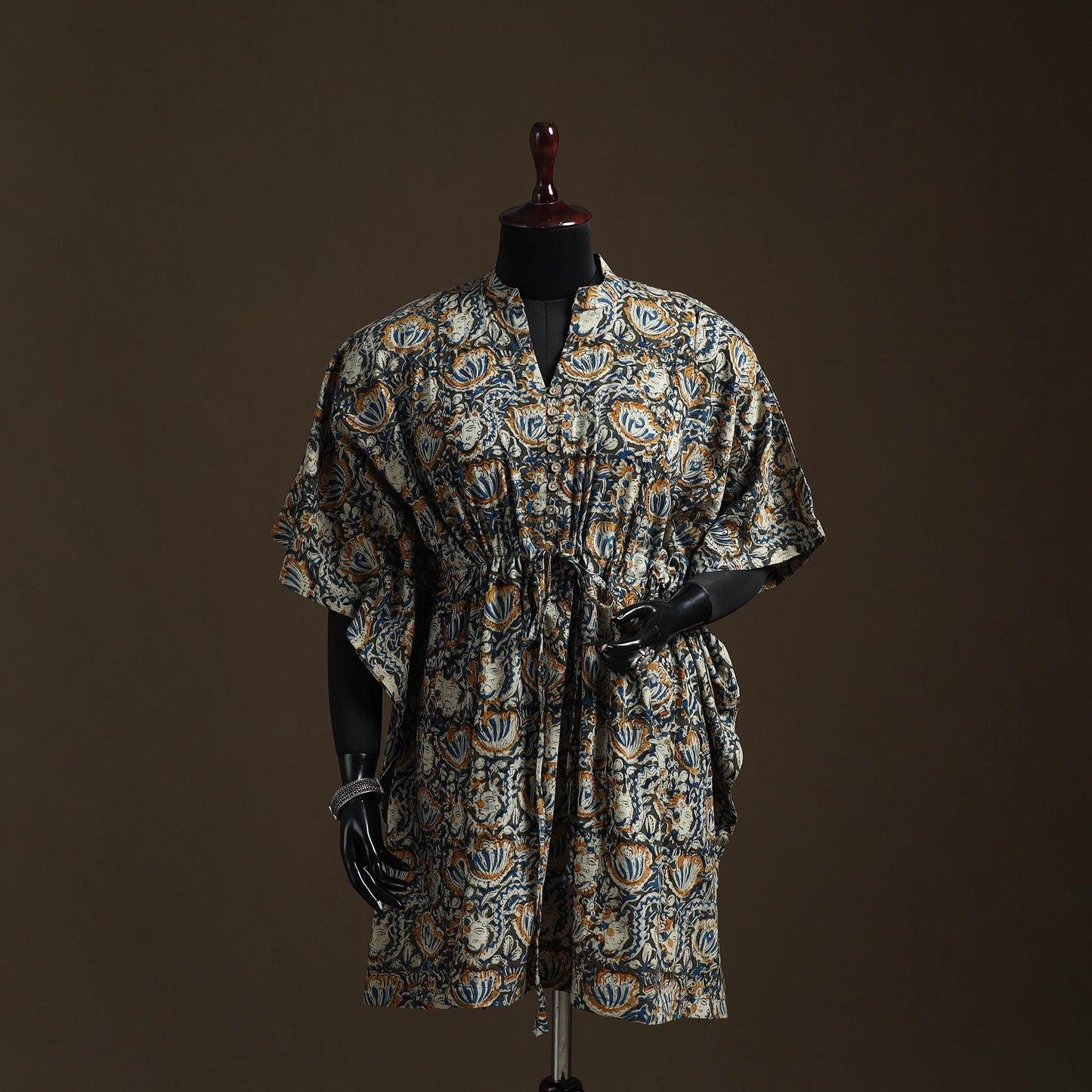 Natural dyed hand block kalamkari print cotton kaftan